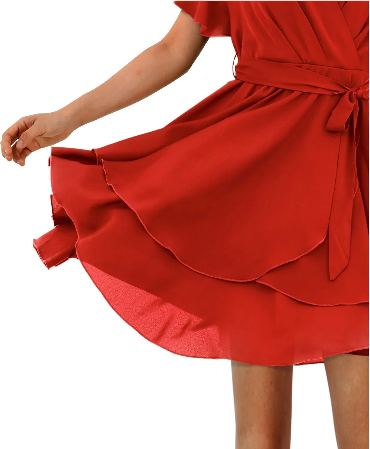 Amoretu Women's 2024 Summer Wrap Dress Short Sleeve Casual V Neck Ruffle Mini Dresses