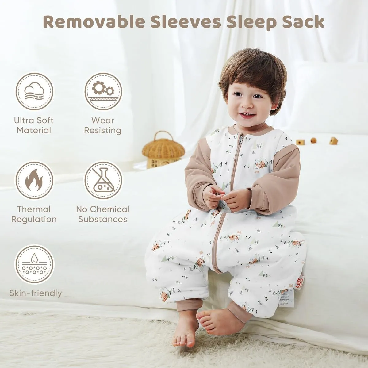 Baby Sleeping Bag Baby Sleep Sack Split Leg with Removable Sleeves, Baby Cotton Sleeping Bag, Winter Toddler Sleeping Bag