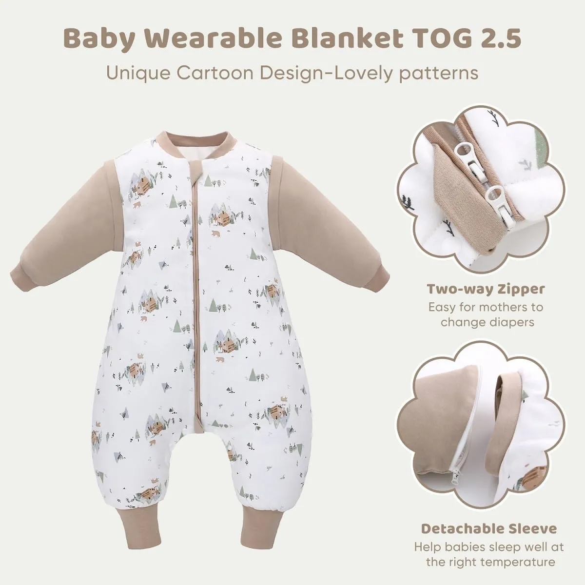 Baby Sleeping Bag Baby Sleep Sack Split Leg with Removable Sleeves, Baby Cotton Sleeping Bag, Winter Toddler Sleeping Bag