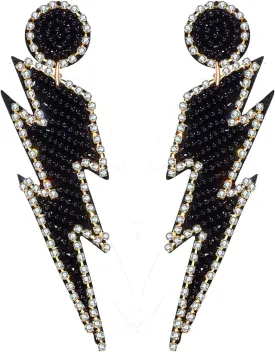 Beaded Lightning Earrings for Women Statement Lightning Bolt Dangle Earrings Sparkling Rhinestone Bead Drop Earrings Holiday Party Gifts