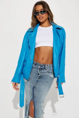 Big Rider Over Sized Faux Leather Moto - Blue
