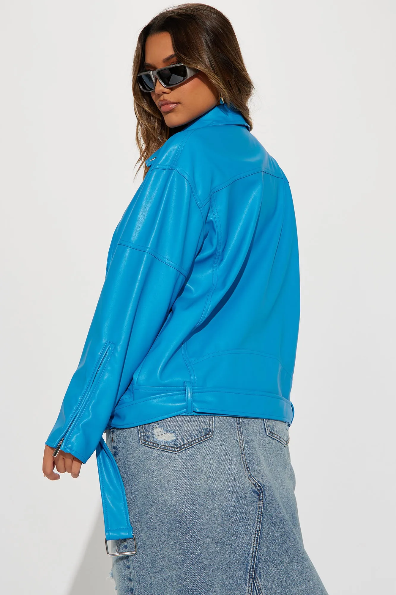 Big Rider Over Sized Faux Leather Moto - Blue