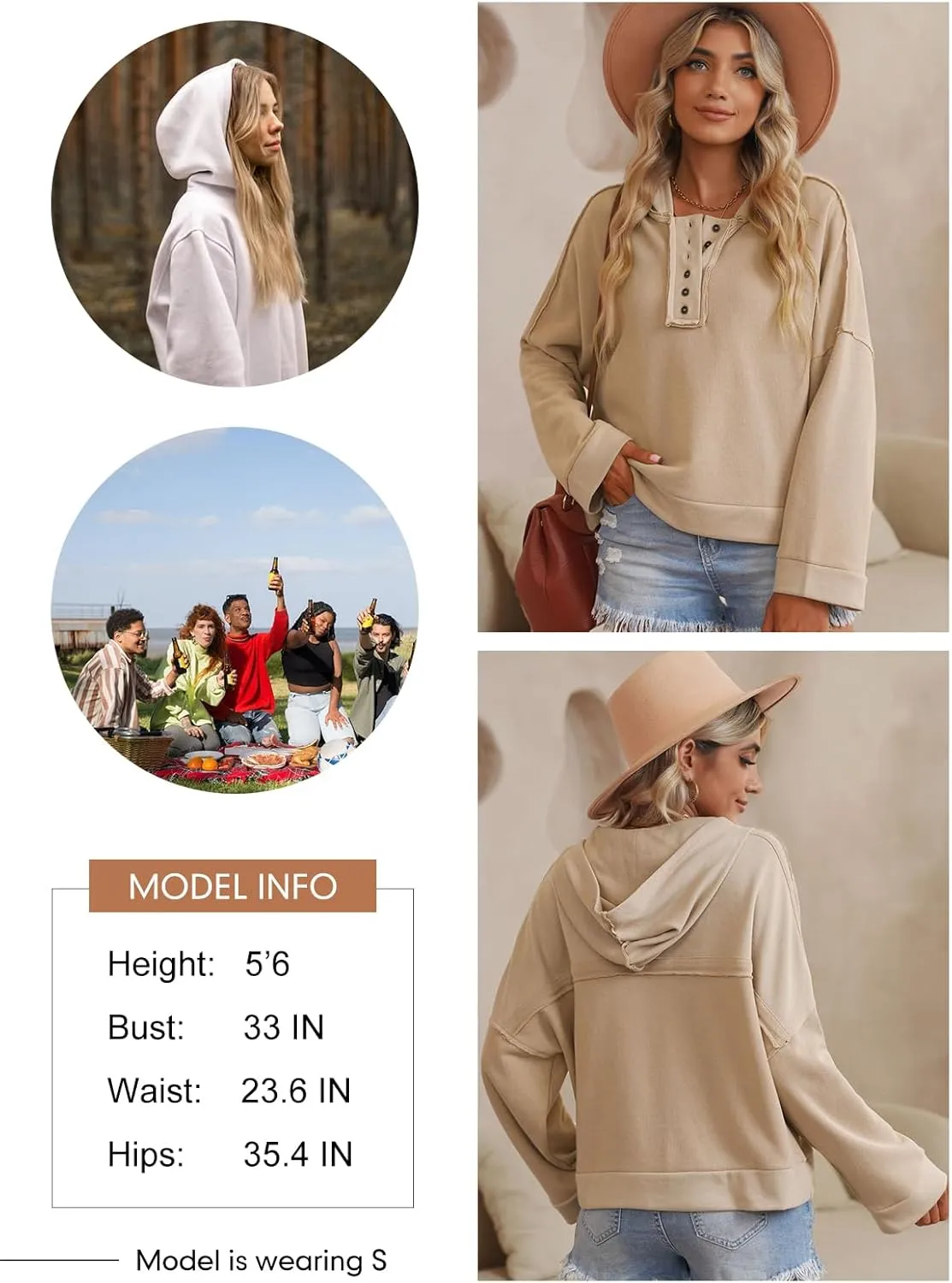 Dokotoo Hoodies for Women 2024 Fashion Fall V Neck Button Down Long Sleeve Hooded Sweatshirts Tops