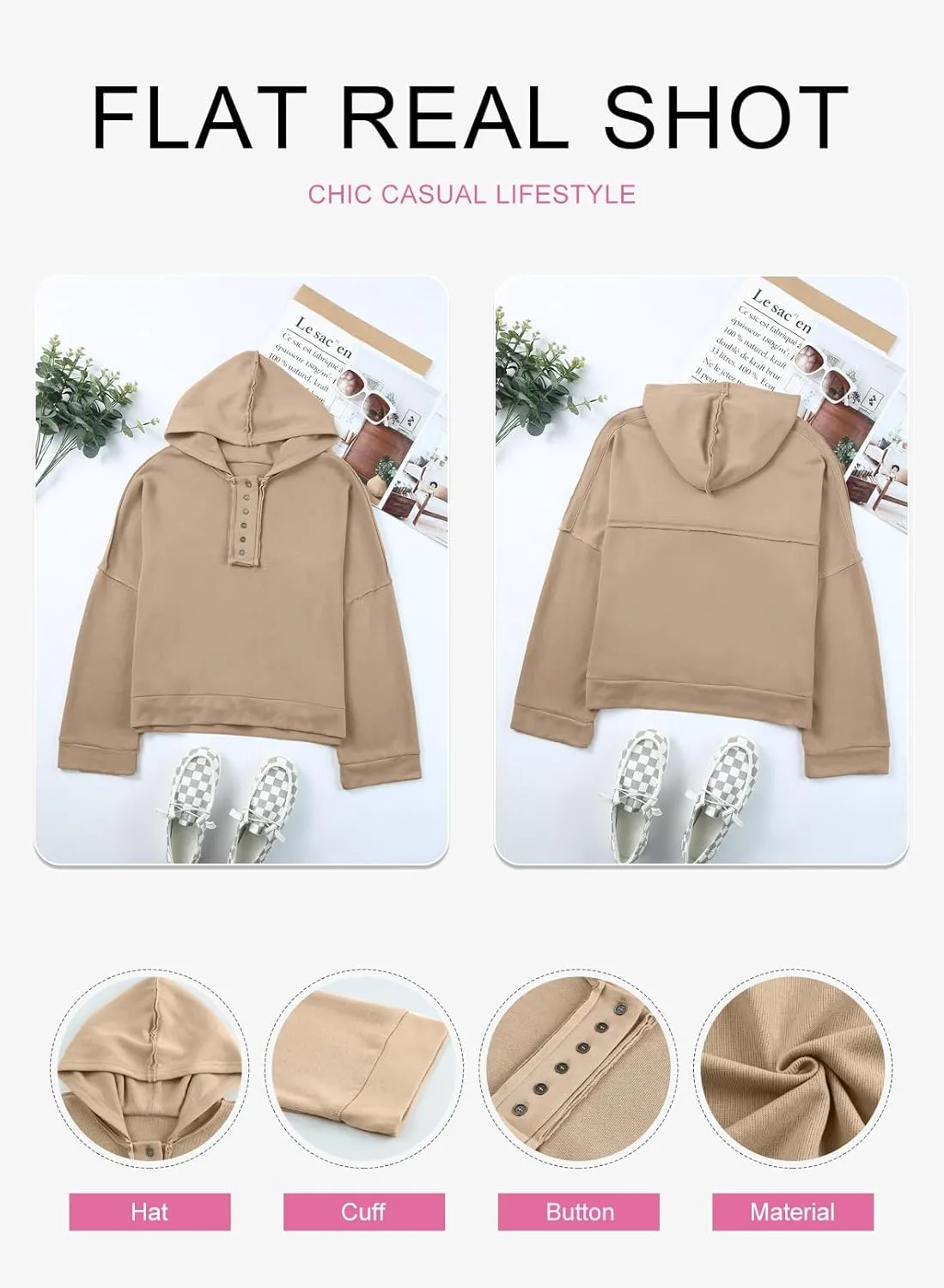 Dokotoo Hoodies for Women 2024 Fashion Fall V Neck Button Down Long Sleeve Hooded Sweatshirts Tops