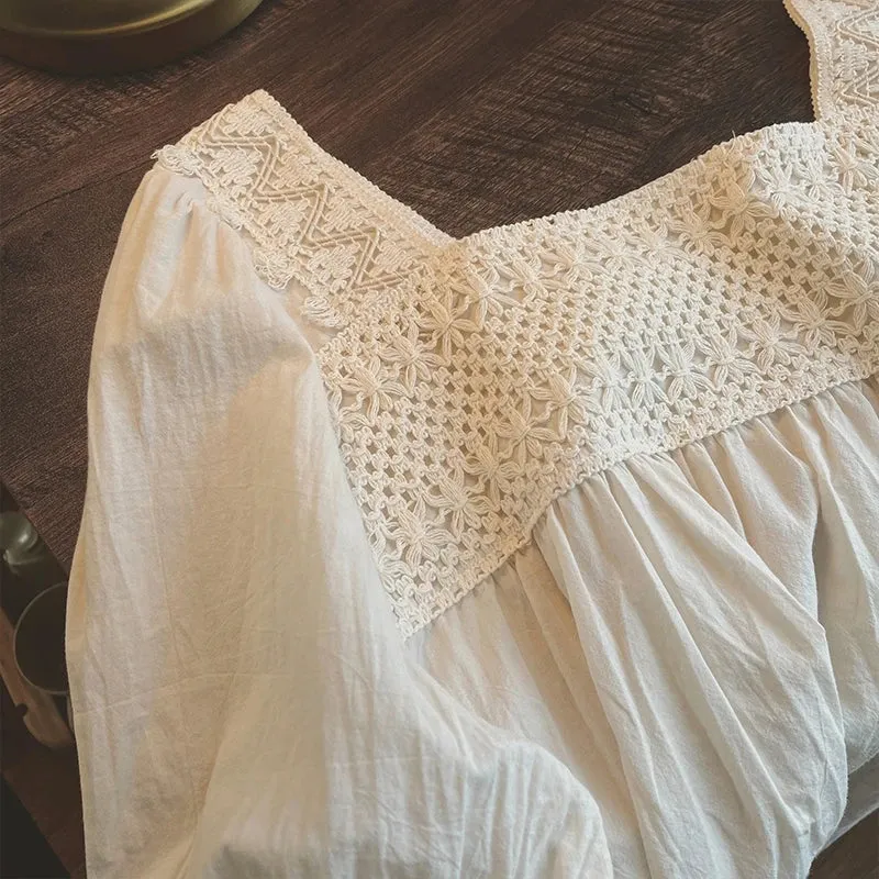 Elegant Vintage Loose Fashionable Sleeve Sleeve Short Summer Puff Lace Top
