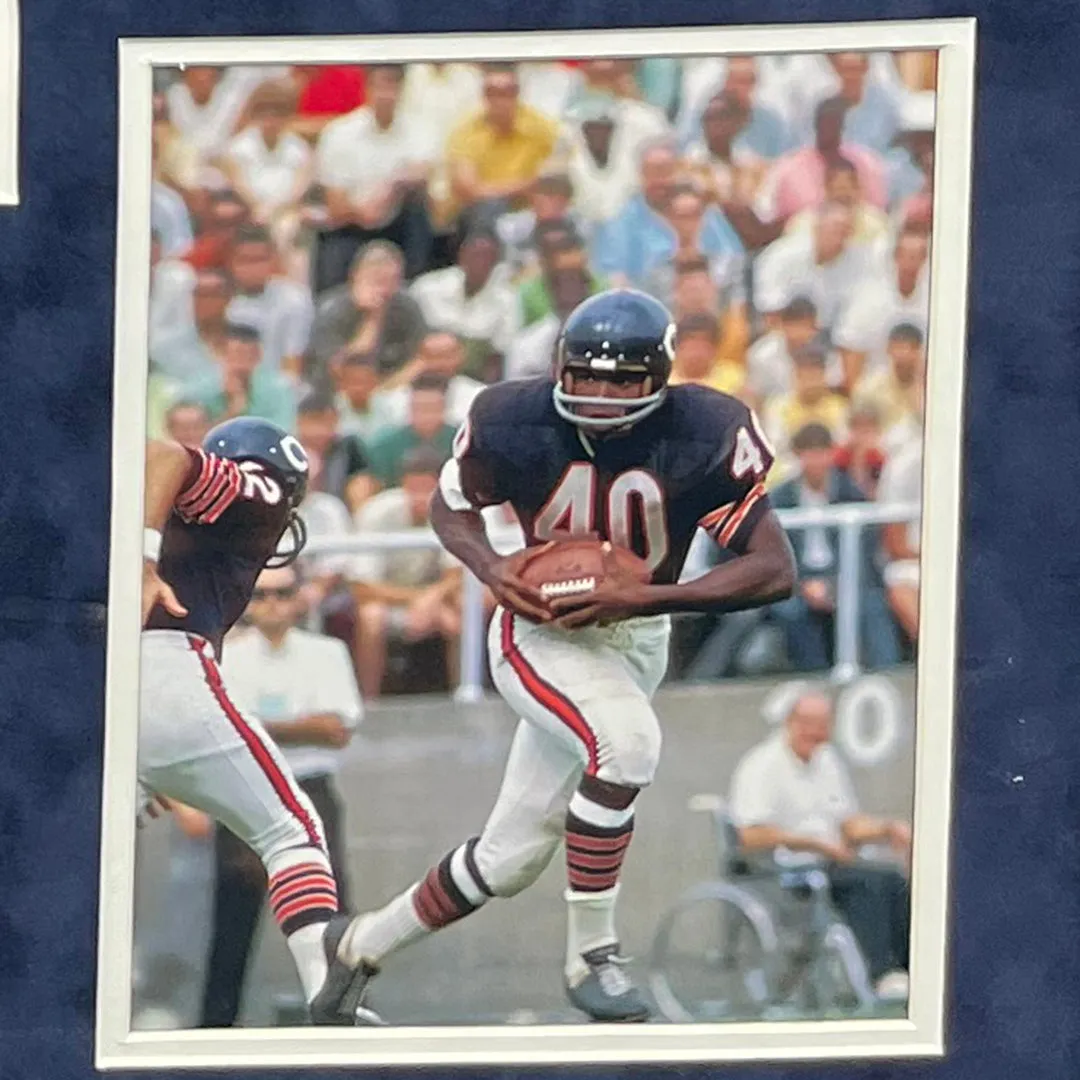 Gale Sayers Signed Chicago Blue Custom Double-Suede Framed football Jersey (PSA)