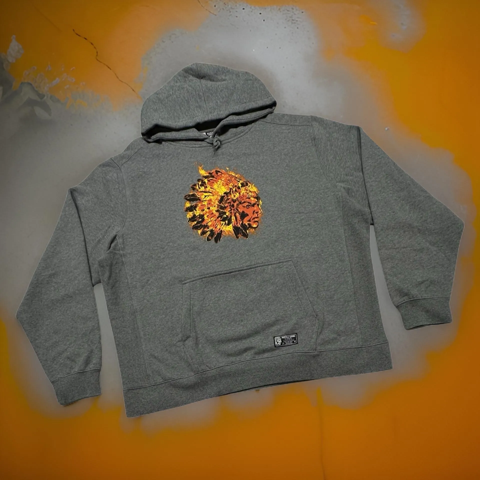 *HUSTLE GANG* (GREY) ~FLAMES~ PULLOVER HOODIES