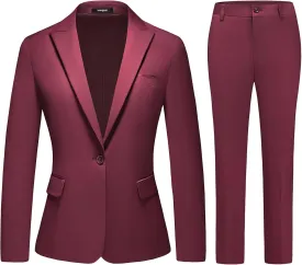 Lamgool Womens Suit 2 Piece Set Business One Button Peak Lapel Blazer Jacket with Pants for Office Ladies