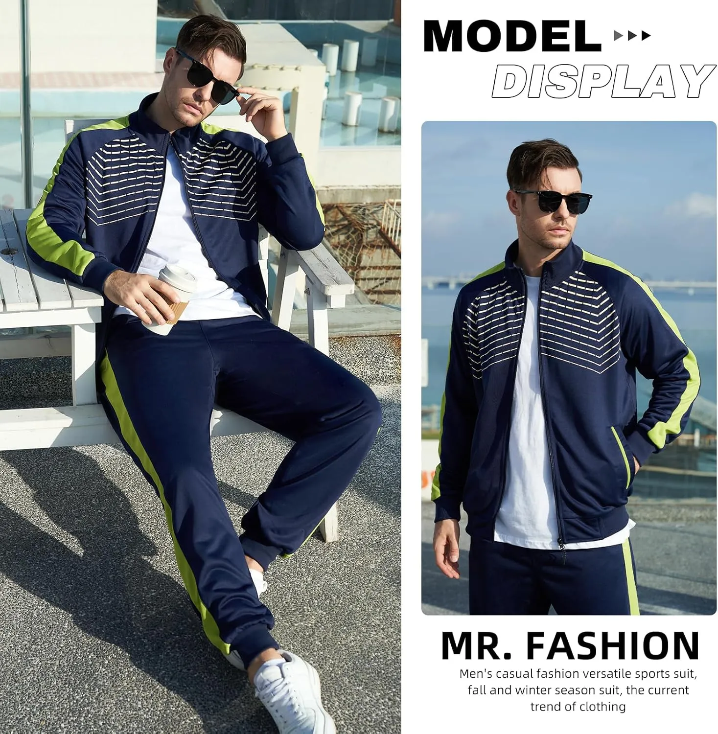 LBL Leading the Better Life Men's Sweat Suit 2 Piece Outfit Casual Contrast Sports Jogging Tracksuits Set