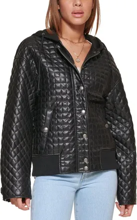 Levi's Women's Box Quilted Faux Leather Jacket with Jersey Hood