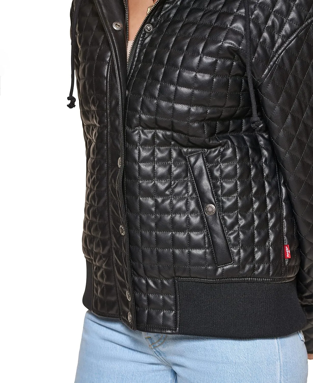 Levi's Women's Box Quilted Faux Leather Jacket with Jersey Hood