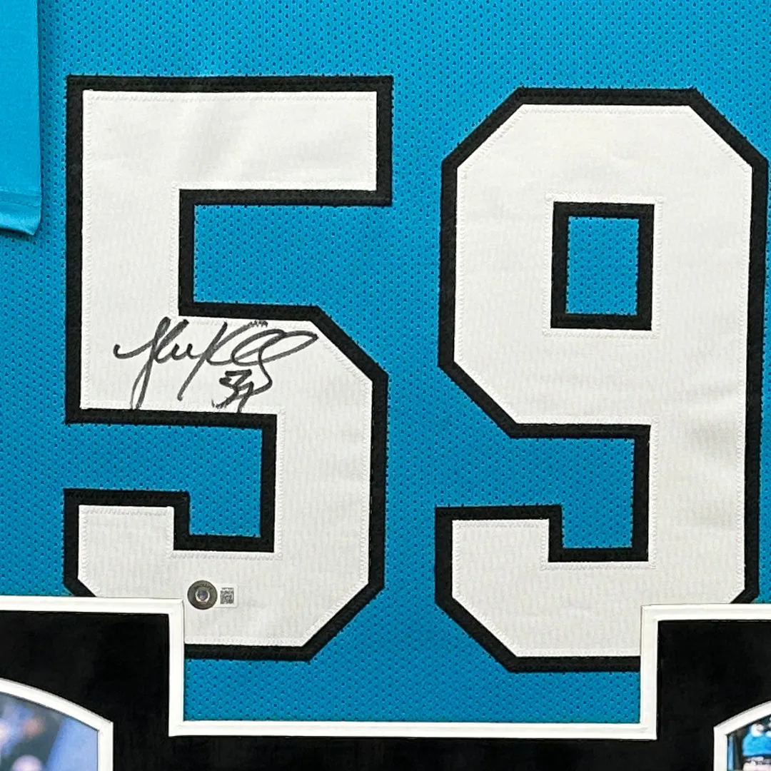 Luke Kuechly Signed Carolina Blue Custom Double-Suede Framed football Jersey (Beckett)