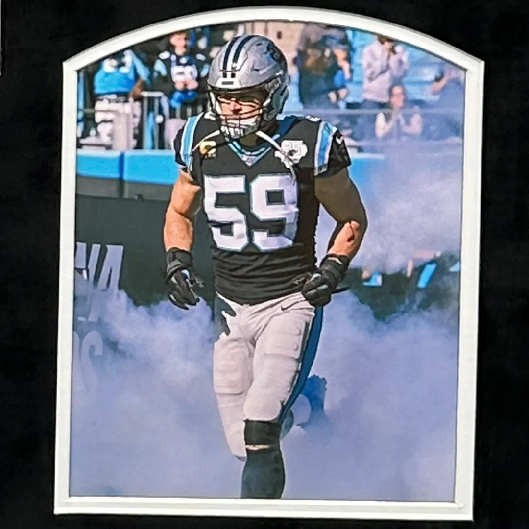 Luke Kuechly Signed Carolina Blue Custom Double-Suede Framed football Jersey (Beckett)