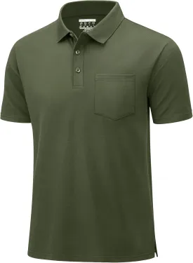 MAGCOMSEN Mens Polo Shirts Short Sleeve Cotton Pique Golf Shirts with Pocket Casual Performance Moisture Wicking Polos