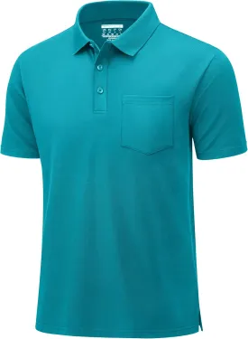 MAGCOMSEN Mens Polo Shirts Short Sleeve Cotton Pique Golf Shirts with Pocket Casual Performance Moisture Wicking Polos