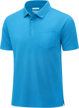 MAGCOMSEN Mens Polo Shirts Short Sleeve Cotton Pique Golf Shirts with Pocket Casual Performance Moisture Wicking Polos