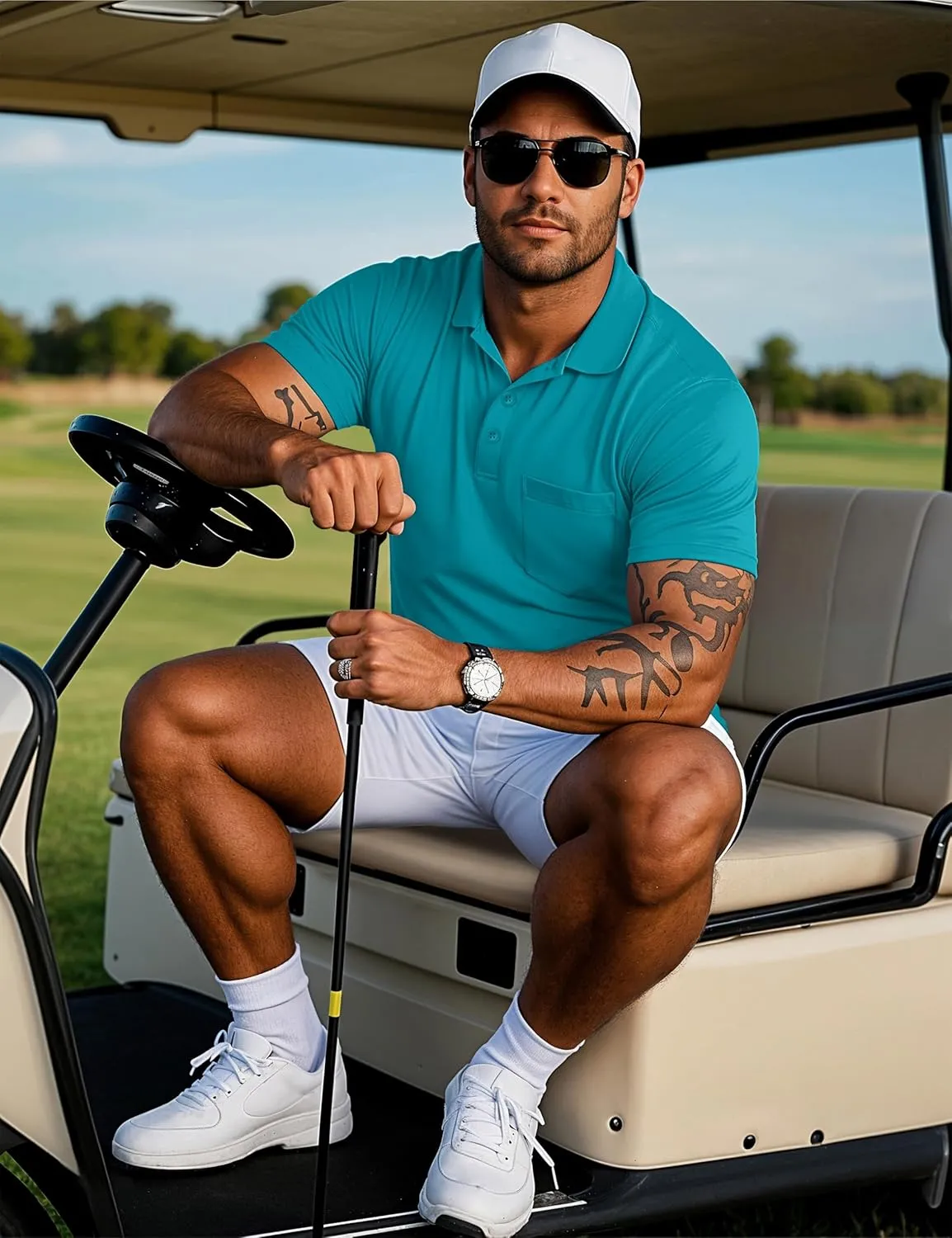 MAGCOMSEN Mens Polo Shirts Short Sleeve Cotton Pique Golf Shirts with Pocket Casual Performance Moisture Wicking Polos
