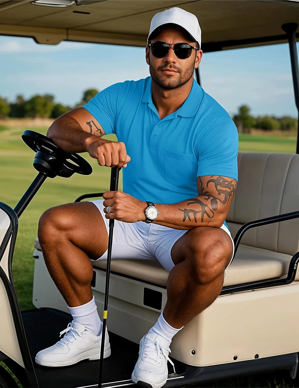 MAGCOMSEN Mens Polo Shirts Short Sleeve Cotton Pique Golf Shirts with Pocket Casual Performance Moisture Wicking Polos