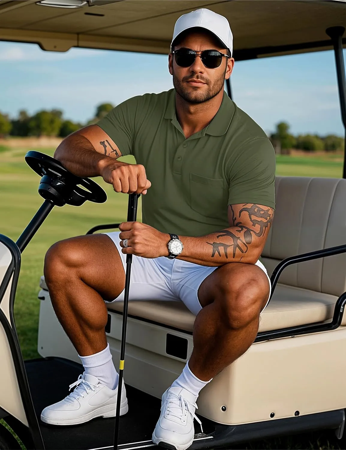 MAGCOMSEN Mens Polo Shirts Short Sleeve Cotton Pique Golf Shirts with Pocket Casual Performance Moisture Wicking Polos