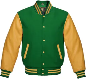 Man's Varsity Letterman Wool & Gold Tewelve Colour Genuine Leather Sleeves Bomber Style Baseball Jacket