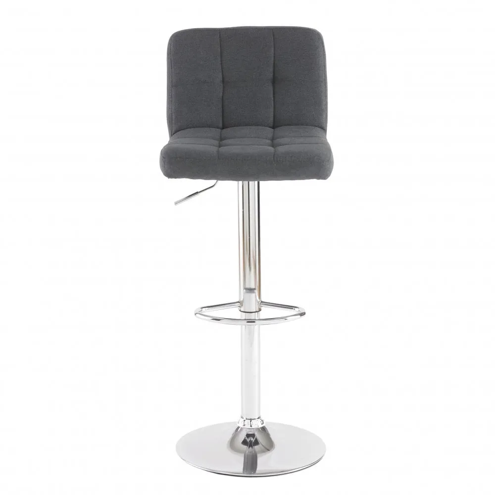 Neo Dark Grey Fabric Swivel Bar Stool with Polished Chrome Leg