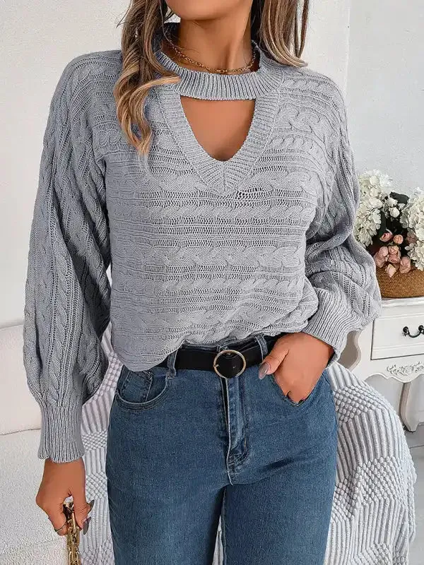 New casual hollow twist long-sleeved pullover sweater