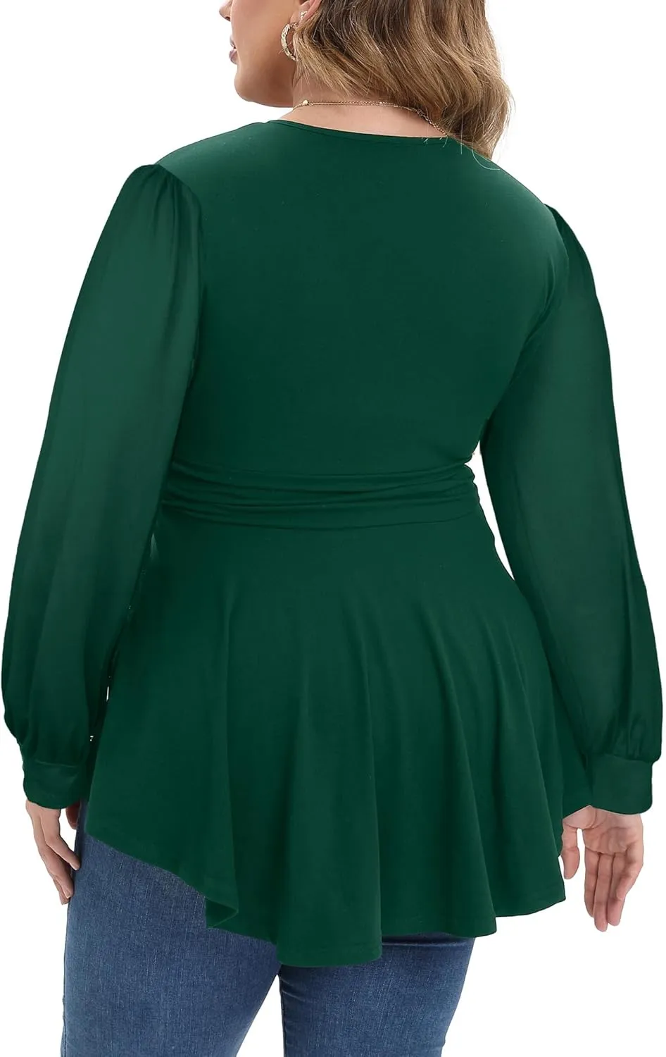 Plus Size Tops for Women Lace Long Sleeve Fall Shirts Casual Dressy Wrap V Neck Pleated Tunic Top
