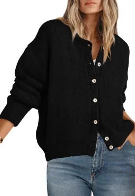 PRETTYGARDEN Long Sleeve Crewneck Button Down Womens Sweaters Spring Open Front Chunky Cardigan Sweaters for Women 2025