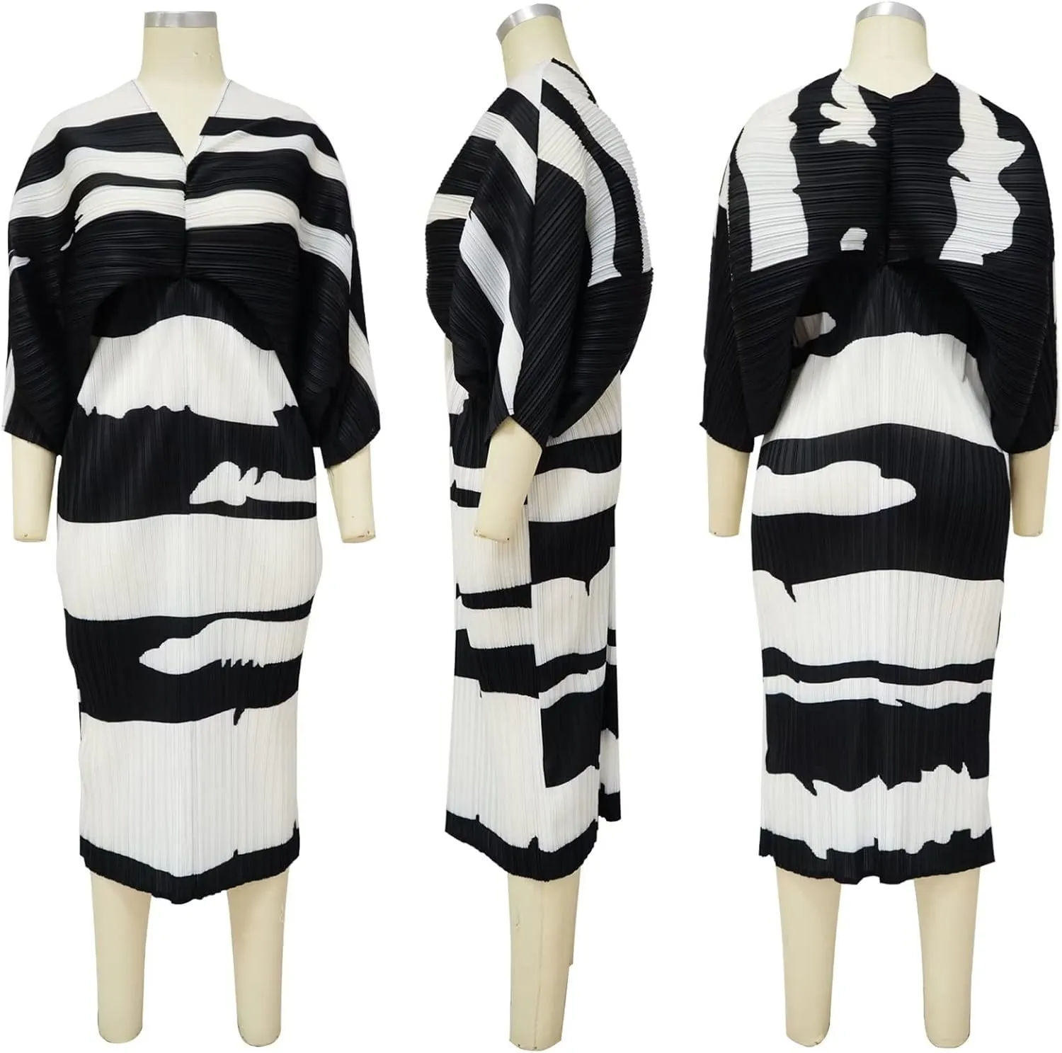 Ptorlio Sexy African Dresses Attire for Women V Neck Floral Pleated Midi Dress Plus Size