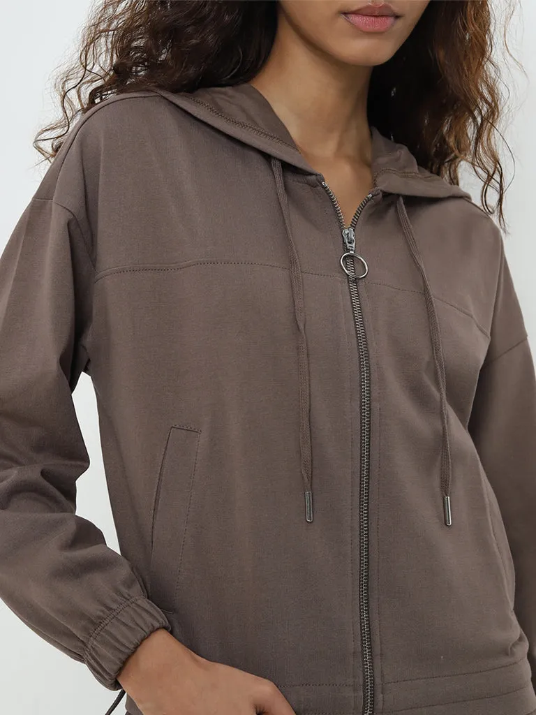 Studiofit Brown Hooded Cotton Jacket