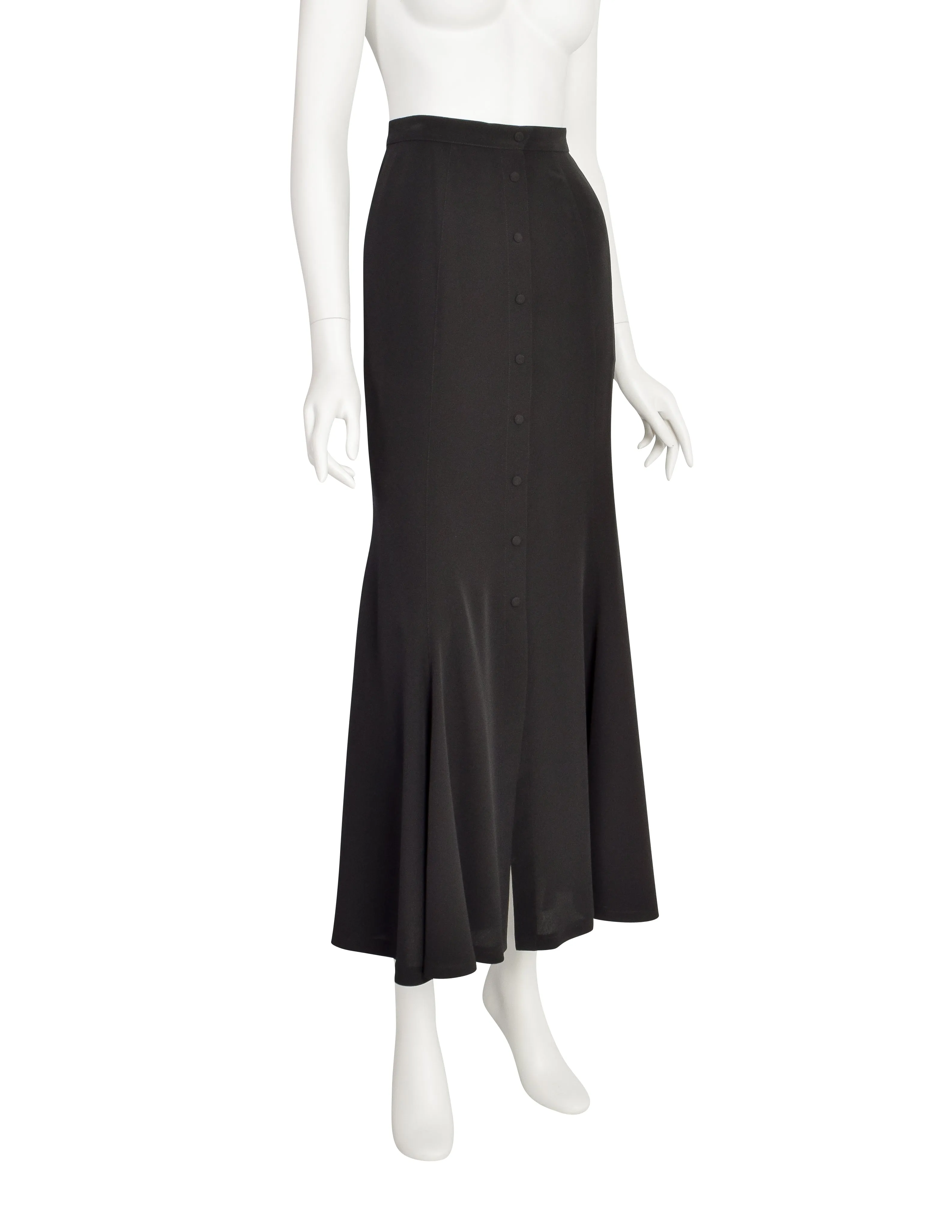 Thierry Mugler Vintage Black Crepe Hourglass Mermaid Flutter Skirt