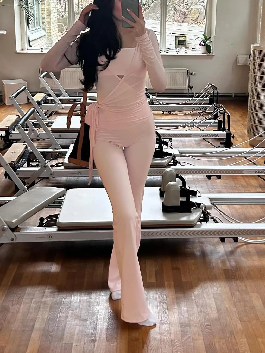 Women Ballet Wrap Tops Sets Athletic Pilates Tie Front Long Sleeve Shirt Sets Y2k Yoga Cross V Neck Fairy Blouse Sets