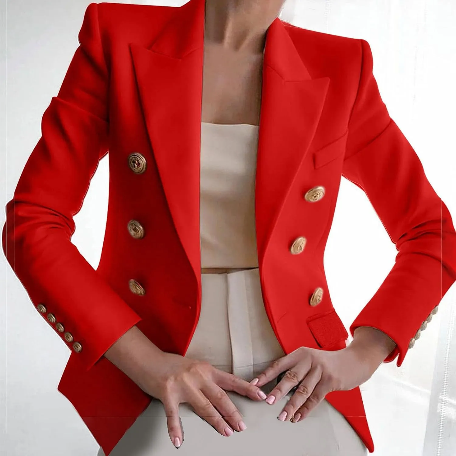 Womens Blazers Dressy Casual Long Sleeve Double Breasted Suit Jackets Classic Fitted Work Office Blazer Clothes