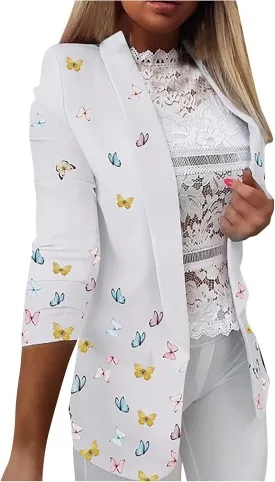 Women's Casual Blazer Fashion Long Sleeve Print Color Coat Open Front Suit Jacket Blazers for Work Casual