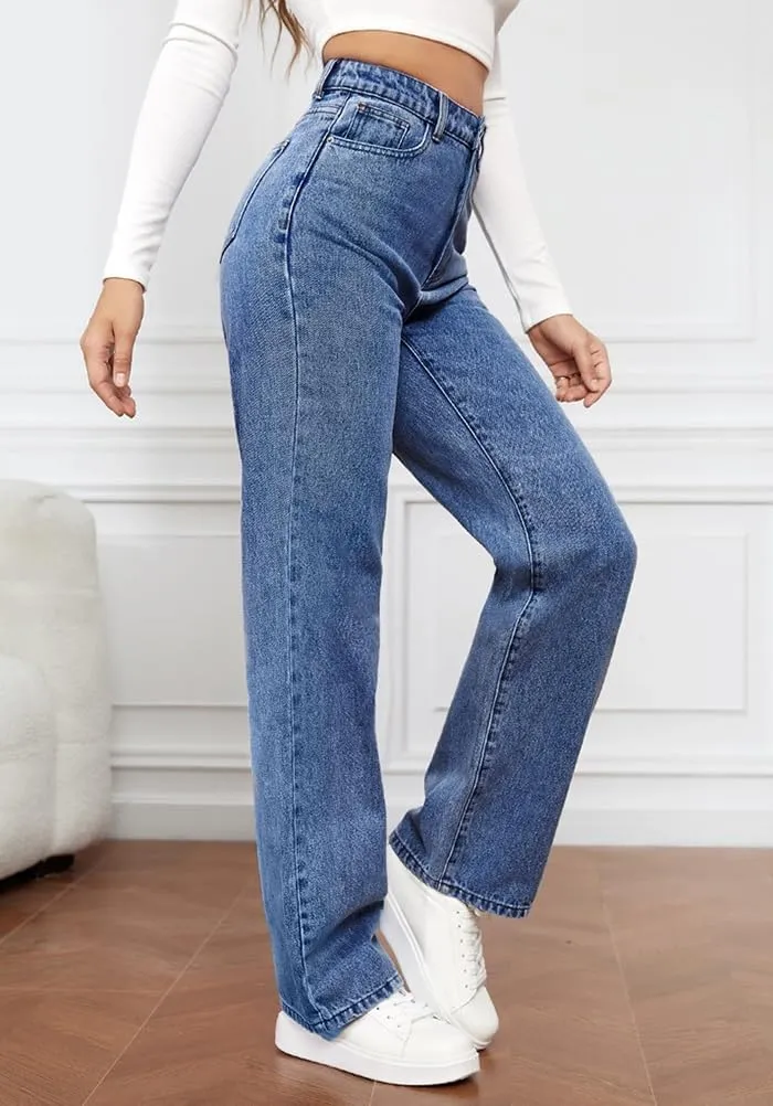 Womens High Waist Jeans Wide Leg Straight Boyfriend Denim Pants Loose Fit Casual Trendy Jeans Trousers