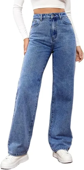 Womens High Waist Jeans Wide Leg Straight Boyfriend Denim Pants Loose Fit Casual Trendy Jeans Trousers