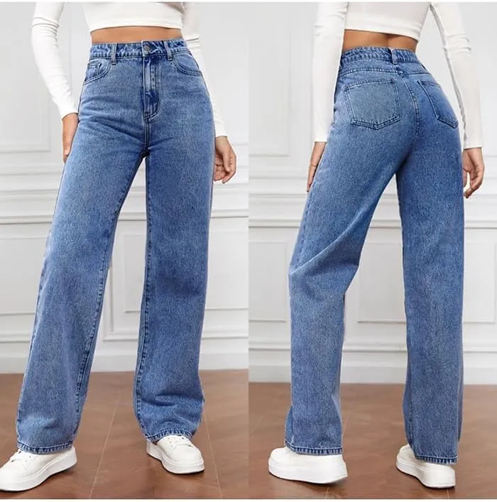 Womens High Waist Jeans Wide Leg Straight Boyfriend Denim Pants Loose Fit Casual Trendy Jeans Trousers