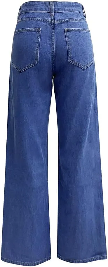 Womens High Waist Jeans Wide Leg Straight Boyfriend Denim Pants Loose Fit Casual Trendy Jeans Trousers