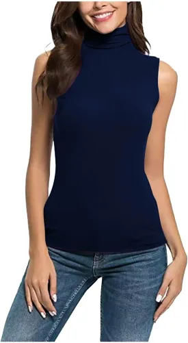 Womens Sleeveless Turtleneck Tops Plus Size Mock High Neck Tank Tops Slim Fitted Undershirt Basic Layer Tees