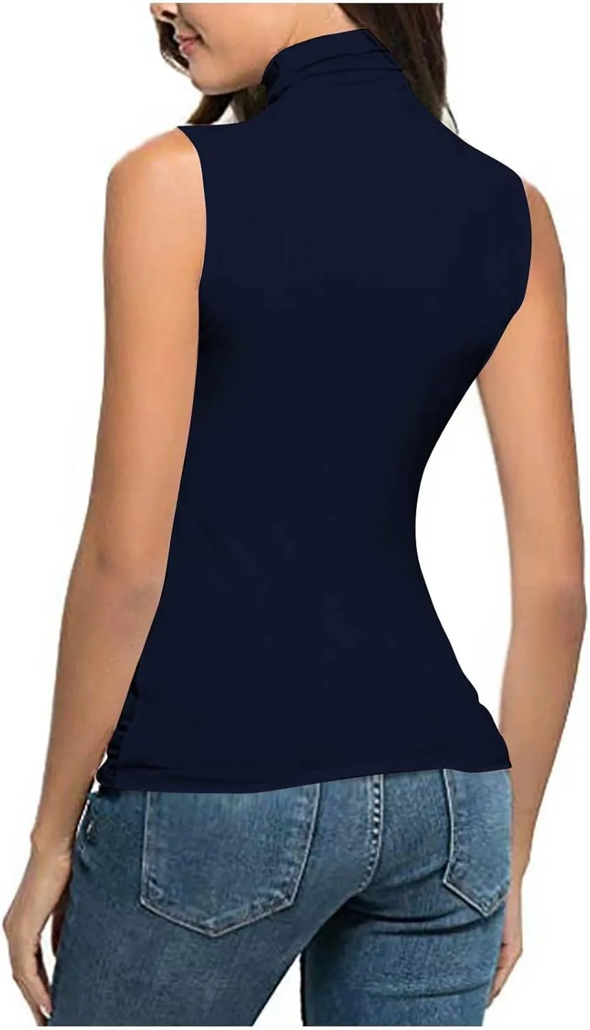 Womens Sleeveless Turtleneck Tops Plus Size Mock High Neck Tank Tops Slim Fitted Undershirt Basic Layer Tees