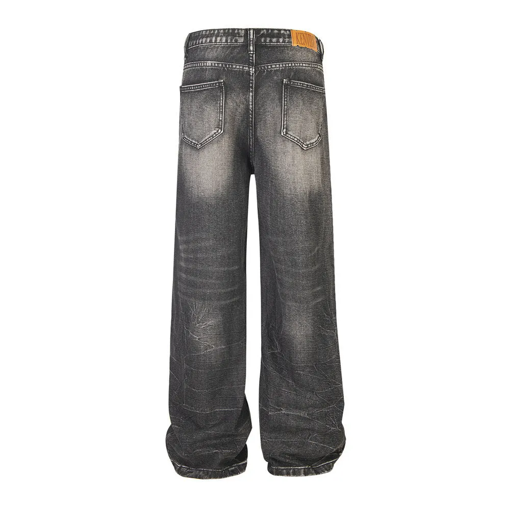 Worn Denim Wide Leg Mop Pants Men