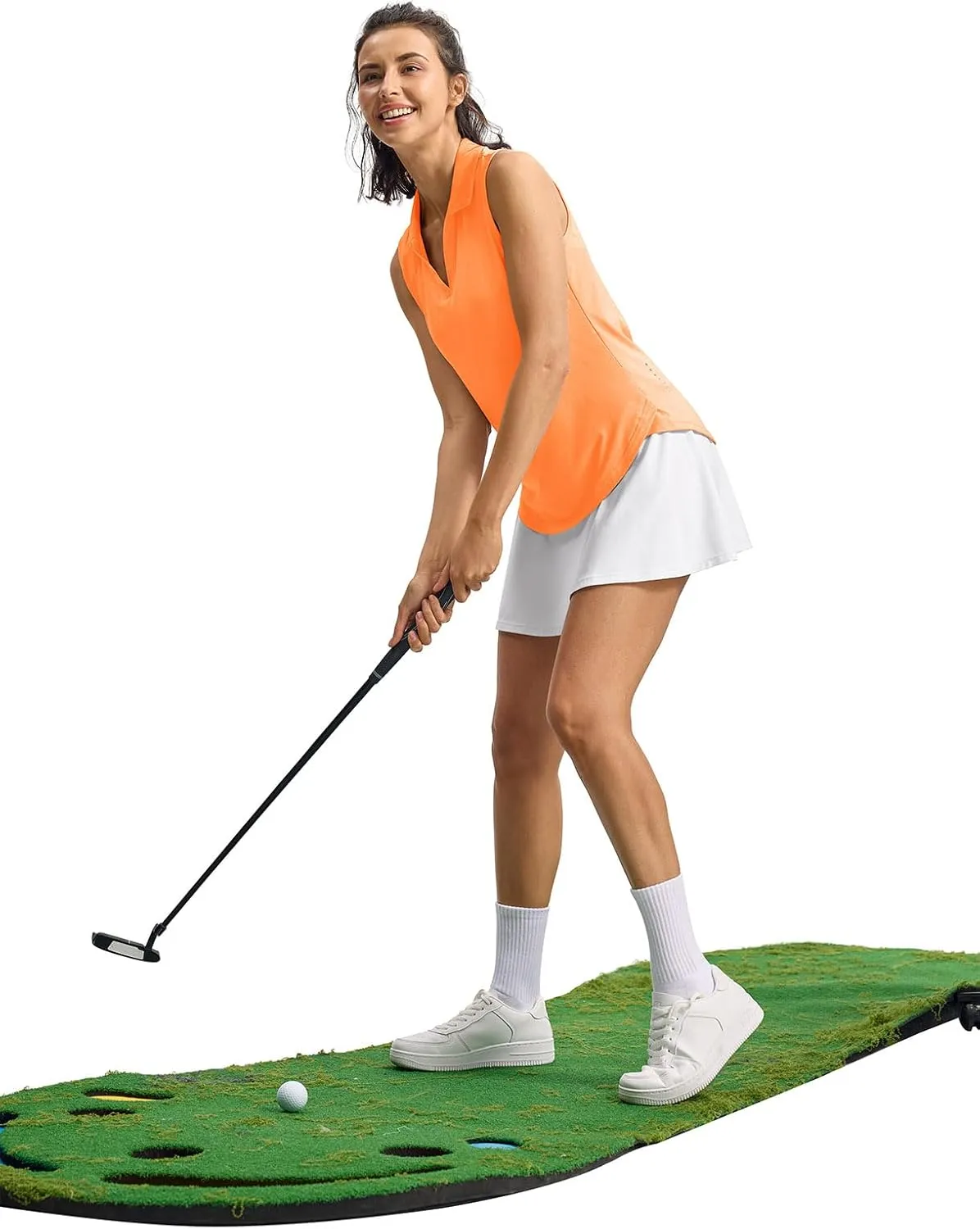 YSENTO Women's V-Neck Collared Golf Tennis Shirts Sleeveless UPF 50  Quick Dry Polo Shirts Tops Split Hem
